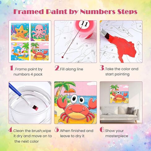 MISCER 4 Pack Paint by Numbers for Adults Beginner, Cute Sea Animals Paint by Number Kits for Kids, DIY Acrylic Oil Painting Suitable for Home Decoration (8x8inch) in Saudi Arabia