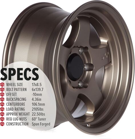 Hayford 17 Inch Wheels Flat Bronze 6x139.7 6x5.5 Bolt Pattern, 17x8.5, 10mm Offset, 106.1mm CB, RG-D2 Style Rims Compatible with 01-23 Tacoma, 02-23 4Runner, FJ Cruiser, GX470, GX460 in Saudi Arabia