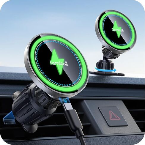 LAMICALL 15W شاحن MOUNT WIRELECTION-[3-in-1 رقاقة ذكية] 360 ° شاحن حامل هاتف السيارة اللاسلكي شاحن شاحن لوحة القيادة المغناطيسي لـ iPhone 16 Pro Max Silver in Kuwait