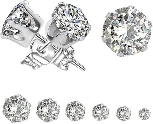 6 Pairs 3-8mm Women Stud Earrings Set, Hypoallergenic Stainless Steel Cubic Zirconia Earrings for Women Men in Saudi Arabia