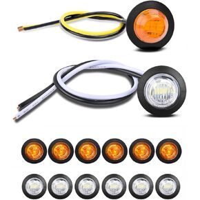 3/4 Inch LED Trailer Marker Lights - 6 Amber + 6 Yellow, IP67 Waterproof, 12 Volt Universal Fit Mini Clearance Lights for Suitable for trucks, trailers, vans, buses, RVs, and boats in Saudi Arabia