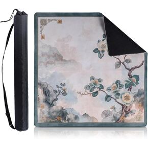 1 Pcs Green Blossom Mahjong Mat for Table, 31.5" x 31.5" Chinoiserie Non-Slip Noise Reduction Mahjong Mat with Carrying Bag for Poker Board Card Games Dominoes in Saudi Arabia
