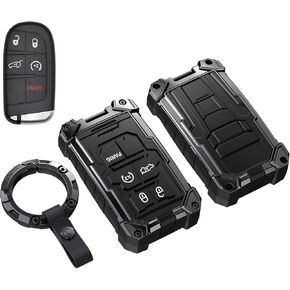 Heavy Key Fob Cover for Jeep, Keychain, Metal Silicone Key Fob Case Compatible with Grand Cherokee Compass Renegade Durango Challenger Journey Dart (Black, R Buckle) in Saudi Arabia