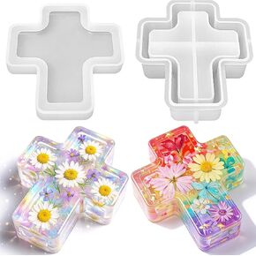 3D Cross Silicone Resin Box Molds, Epoxy Jar Storage Mold with Lid for Resin Casting Jewelry Storage Makeup Flower Preservation Home Decor Ornament Keepsake Clay Gypsum Trinket Organizer in Saudi Arabia