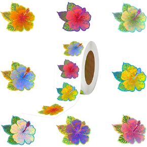 500Pcs Summer Hibiscus Stickers Roll - Hawaiian Tropical Stickers with 8 Colorful Designs - Self-Adhesive for Pool Party Decorations Envelopes Cards & Summer Decor in Saudi Arabia