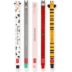 LEGAMI - Set of 5 Erasable Gel Pens with Thermosensitive Erase Ink, Range of ink colours & barrel designs, 0.7mm Tip, Lady Bug, Cow, Donkey, Pig & Bee in Saudi Arabia