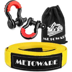 مجموعة أدوات استعادة حزام السحب شديدة التحمل من METOWARE - حزام ونش لحفظ الأشجار بطول 3 بوصات × 20 قدمًا (35000 رطل) + أغلال حلقية على شكل حرف D مقاس 3/4 بوصة (قطعتان) + حقيبة تخزين - طقم حزام سحب للشاحنة وسيارات الدفع الرباعي ومركبة الطرق الوعرة in Kuwait