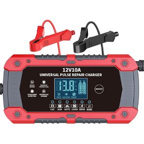 Car Battery Charger 12V 10A - 3-Stage Automatic Trickle Charger Smart Battery Maintainer with LCD Display, Pulse Repair for CAR/AGM/Moto/LiFePO4 Batteries, Compatible with Car Motorcycle ATV in Saudi Arabia