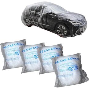 4 PCS Disposable Car Covers, Waterproof Clear Plastic Car Cover, Transparent Vehicle Cover with Elastic Band for Rain Dust Sun, Universal for Most Cars SUVs Sedans (12.5ft x 21.7ft) in Saudi Arabia