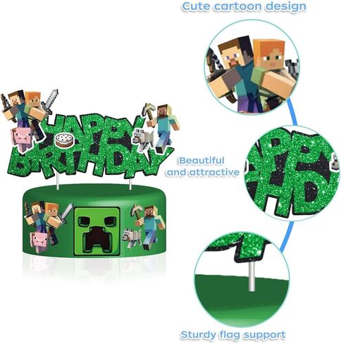 Pixel Game-Style Happy Birthday Cake Topper, Cartoon Theme Cake Decorations, Perfect for Birthday Parties, Themed Parties, Game Events, and Other Celebrations in Saudi Arabia