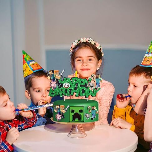 Pixel Game-Style Happy Birthday Cake Topper, Cartoon Theme Cake Decorations, Perfect for Birthday Parties, Themed Parties, Game Events, and Other Celebrations in Saudi Arabia