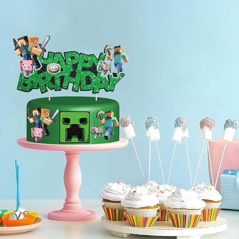 Pixel Game-Style Happy Birthday Cake Topper, Cartoon Theme Cake Decorations, Perfect for Birthday Parties, Themed Parties, Game Events, and Other Celebrations in Saudi Arabia