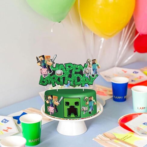 Pixel Game-Style Happy Birthday Cake Topper, Cartoon Theme Cake Decorations, Perfect for Birthday Parties, Themed Parties, Game Events, and Other Celebrations in Saudi Arabia