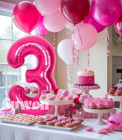 SUWEN 40 Inch Hot Pink Large 3 Number Balloons Big Foil Helium Number Balloons 0-9 Jumbo Happy 3rd Mylar Birthday Party Decorations for Girl Anniversary Party Supplies in Kuwait
