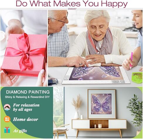 DIADAY 5D الماس مجموعات الطلاء للبالغين فراشة، DIY الأرجواني فراشة الكريستال شكل خاص مجموعات الفن الماس، الحفر الجزئي نقطة الماس الحرف ديكور جدار المنزل هدية 12x12 بوصة in Kuwait