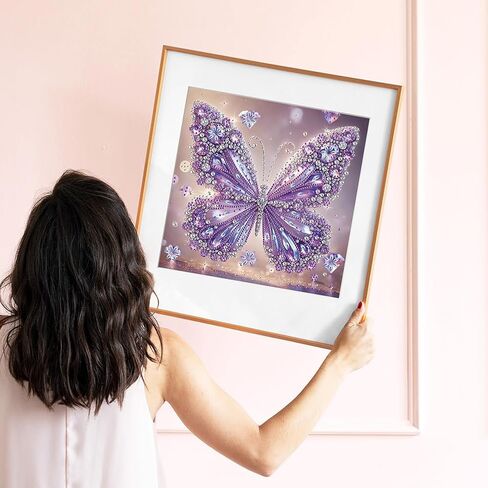 DIADAY 5D الماس مجموعات الطلاء للبالغين فراشة، DIY الأرجواني فراشة الكريستال شكل خاص مجموعات الفن الماس، الحفر الجزئي نقطة الماس الحرف ديكور جدار المنزل هدية 12x12 بوصة in Kuwait