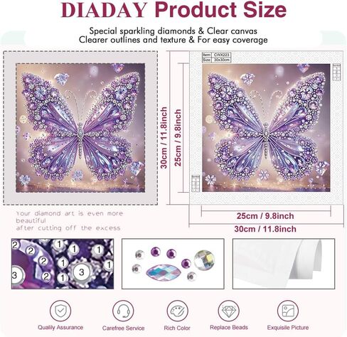DIADAY 5D الماس مجموعات الطلاء للبالغين فراشة، DIY الأرجواني فراشة الكريستال شكل خاص مجموعات الفن الماس، الحفر الجزئي نقطة الماس الحرف ديكور جدار المنزل هدية 12x12 بوصة in Kuwait