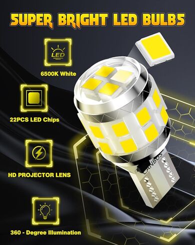 921 LED Bulbs - 22 PCS LED Chips with HD Projector Lens, 500% Brighter, 6500K White, Error-Free CANBUS, Real 1:1 Size Design, Fits 906, W16W, T15, 922, 912, Pack of 2 in Saudi Arabia