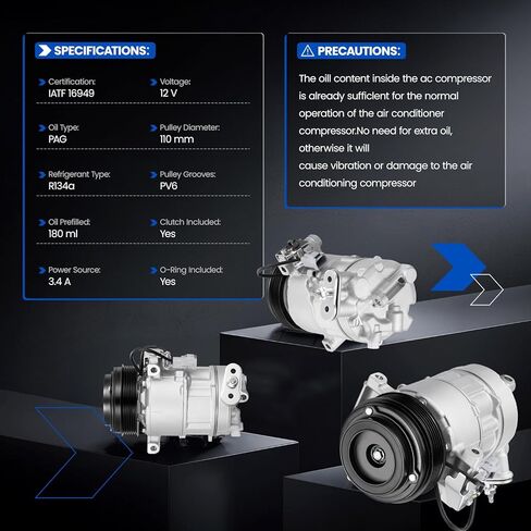 ضاغط مكيف هواء 141262C مع قابض متوافق مع Ram ProMaster City 2015-2020 L4 2.4L، بكرة ذات 6 أخدود in Kuwait