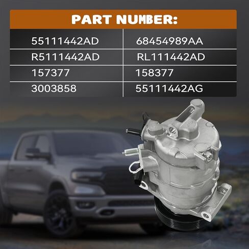 55111442AD Air Conditioner AC Compressor w/Clutch Compatible with 2009-2020 Dodge Ram & Ram 1500 2500 3500 4000 4500 5500 5.7L/6.4L Replace # 68454989AA R5111442AD RL111442AD in Saudi Arabia