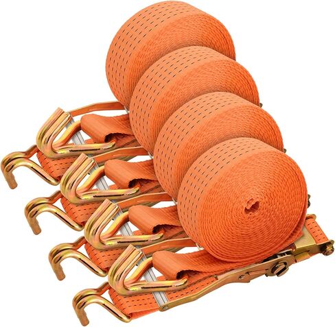 2" x20' Ratchet Straps, Double J Hook Heavy Duty Cargo Strap, 11000LBS Breaking Strength, Standard Tie Downs Ratcheting Strap for Cargo Vans, Trucks, Trailers - 2 Pack in Saudi Arabia