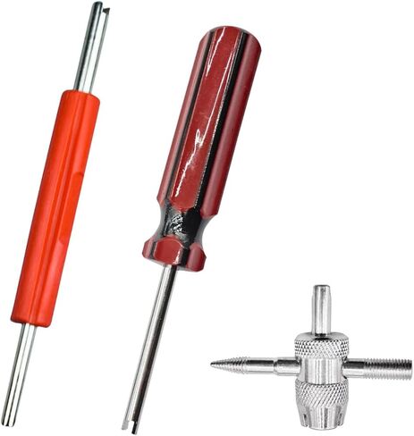 3PCS Tire Valve Stem Removal Tool Kit, Includes Single & Double Heads Valve Core Remover, 4-Way Valves Tool, Multifunctional Tire Installer Repair Kit Suitable for Car, Truck, Bicycle(Red) in Kuwait
