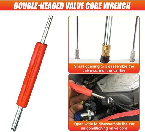 3PCS Tire Valve Stem Removal Tool Kit, Includes Single & Double Heads Valve Core Remover, 4-Way Valves Tool, Multifunctional Tire Installer Repair Kit Suitable for Car, Truck, Bicycle(Red) in Kuwait