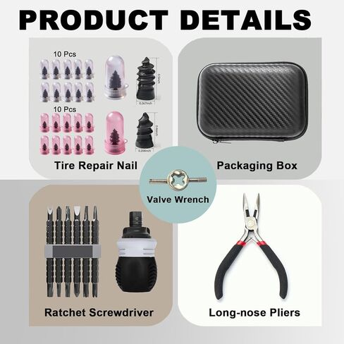 Tire Repair Rubber Nail Kit, Spiral Screw in Tire Plugs, Vacuum Tire Puncture Emergency Fix Tool, Self Service Repair Accessories for Car Truck Motorcycle Tractor SUV (All in ONE, 20 PCS) in Saudi Arabia
