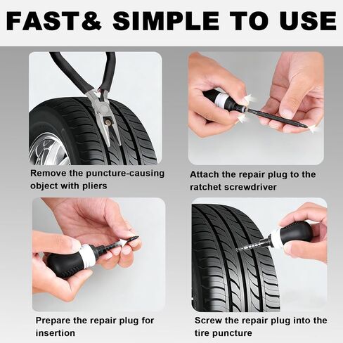 Tire Repair Rubber Nail Kit, Spiral Screw in Tire Plugs, Vacuum Tire Puncture Emergency Fix Tool, Self Service Repair Accessories for Car Truck Motorcycle Tractor SUV (All in ONE, 20 PCS) in Saudi Arabia