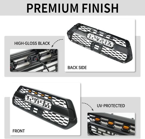 Front Grill Compatible with 2016-2023 Toyota Tacoma SR / SR5 / TRD Matte Black Replacement Front Bumper Grill ABS Bumper Grille Assembly with Amber LED Lights & Letters in Kuwait