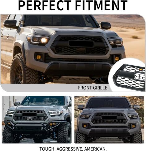 Front Grill Compatible with 2016-2023 Toyota Tacoma SR / SR5 / TRD Matte Black Replacement Front Bumper Grill ABS Bumper Grille Assembly with Amber LED Lights & Letters in Kuwait
