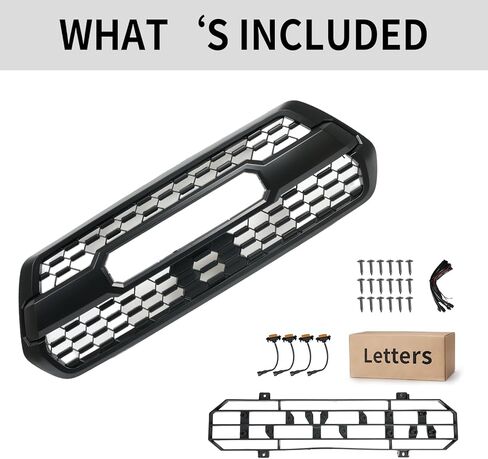 Front Grill Compatible with 2016-2023 Toyota Tacoma SR / SR5 / TRD Matte Black Replacement Front Bumper Grill ABS Bumper Grille Assembly with Amber LED Lights & Letters in Kuwait