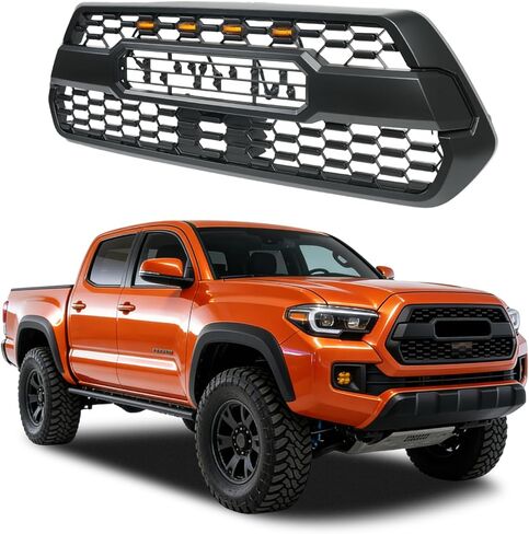 Front Grill Compatible with 2016-2023 Toyota Tacoma SR / SR5 / TRD Matte Black Replacement Front Bumper Grill ABS Bumper Grille Assembly with Amber LED Lights & Letters in Kuwait