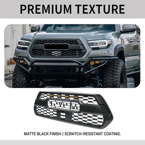 Front Grill Compatible with 2016-2023 Toyota Tacoma SR / SR5 / TRD Matte Black Replacement Front Bumper Grill ABS Bumper Grille Assembly with Amber LED Lights & Letters in Kuwait