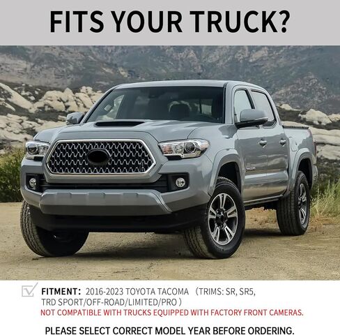 Front Grill Compatible with 2016-2023 Toyota Tacoma SR / SR5 / TRD Matte Black Replacement Front Bumper Grill ABS Bumper Grille Assembly with Amber LED Lights & Letters in Kuwait