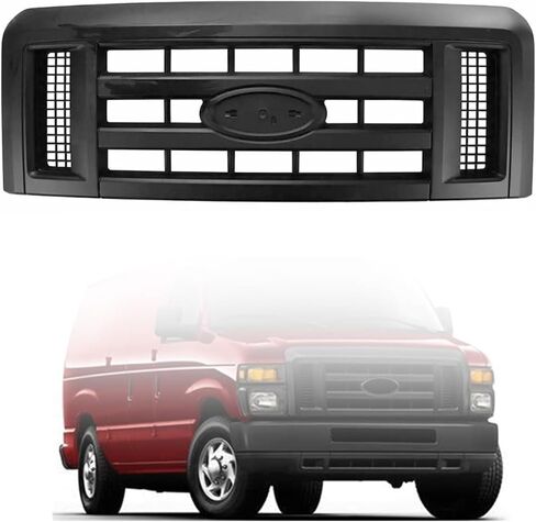 Front Grille Assembly Black Compatible with 2008-2014 Ford E-150 E-250 Base 2008-2019, 2021 Ford E-350 E-450 Super Duty Base Replaces 8C2Z8200B, FO1200509 in Saudi Arabia