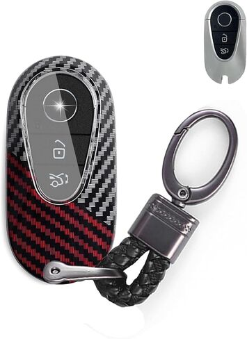 x xotic tech Glossy Black/Red Mix Color Carbon Fiber Texture Hard Plastic Key Fob Cover Case Keychain Compatible with Mercedes Benz C E S CLE GLC-Class W206 W214 X254 W223, EQS EQE Gen4 Oval Shape in Kuwait