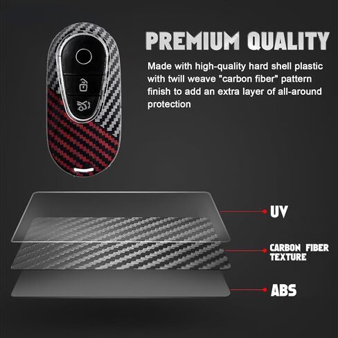 x xotic tech Glossy Black/Red Mix Color Carbon Fiber Texture Hard Plastic Key Fob Cover Case Keychain Compatible with Mercedes Benz C E S CLE GLC-Class W206 W214 X254 W223, EQS EQE Gen4 Oval Shape in Kuwait
