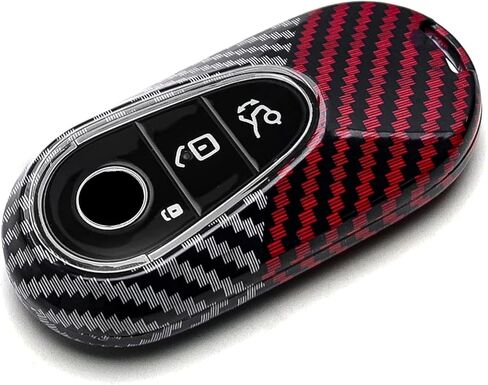 x xotic tech Glossy Black/Red Mix Color Carbon Fiber Texture Hard Plastic Key Fob Cover Case Keychain Compatible with Mercedes Benz C E S CLE GLC-Class W206 W214 X254 W223, EQS EQE Gen4 Oval Shape in Kuwait
