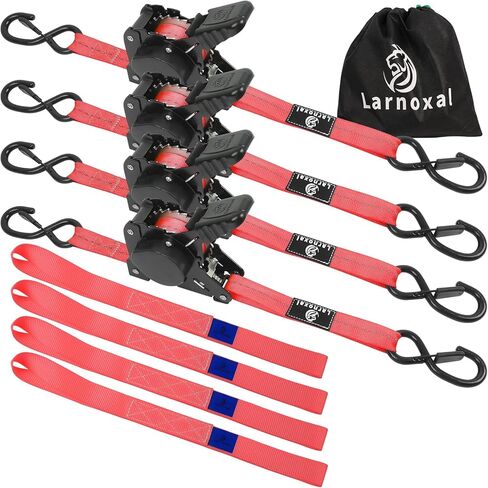 Retractable Ratchet Straps 4 Pack - 1,500 Lbs Break Strength 1 in x 10 Ft Heavy Duty Retractable Ratchet Tie Down Straps with S Hooks Set for Truck, Cargo Van, Trailer, Motorcycle (Green) in Saudi Arabia