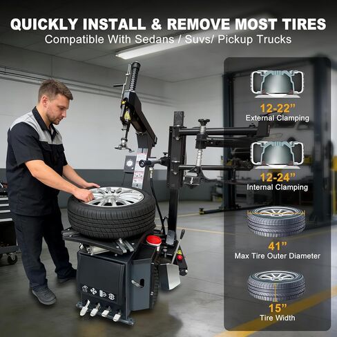Tire Changer and Automatic Wheel Balancer Combo with Rear-Tilt & Auto Measurement, 110V for 10-26" Rims, Premium Tire Shop Equipment in Saudi Arabia