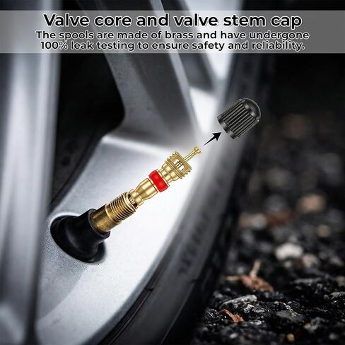 Car Tire Repair Tools Tire-Valve Core Remover Valve Stem Removal Tool Kit with 4-Way Valve Tool, 10 Pcs Valves Stem Caps, 20 Pcs Valves Cores for Cars Trucks Motorcycles Bicyclescs in Kuwait
