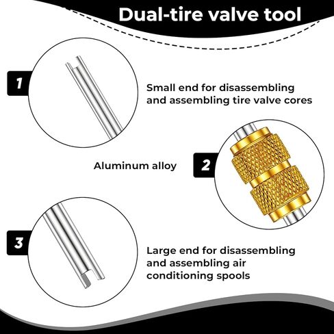 Car Tire Repair Tools Tire-Valve Core Remover Valve Stem Removal Tool Kit with 4-Way Valve Tool, 10 Pcs Valves Stem Caps, 20 Pcs Valves Cores for Cars Trucks Motorcycles Bicyclescs in Kuwait
