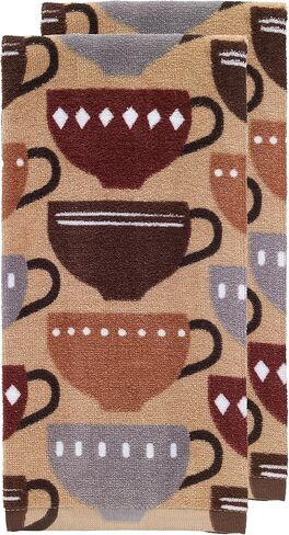 T-fal Fiber Reactive Print Kitchen Towels: Highly Absorbent, Super Soft - 100% Cotton, 16"x28" Dish Towels for Cleaning & Drying Dishes, Pans, Glassware, or Countertops, 2-Pack, Coffee in Saudi Arabia