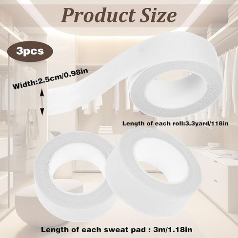 Andibro 3 Rolls Disposable Collar Protector for Shirts, Self-Adhesive Shirt Collar Protector Sweat Pads Hat Protector Neck Tape for Invisible Liner for Men Women Against Sweat Stains in Kuwait