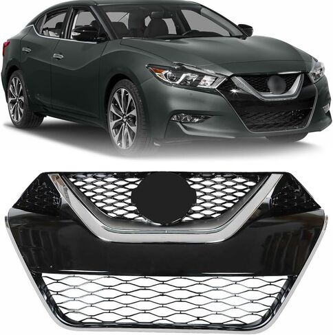 Front Bumper Grille Compatible with 2016 2017 Ni/ss/an Maxima Grill Chrome Honeycomb Mesh Gloss Black in Kuwait