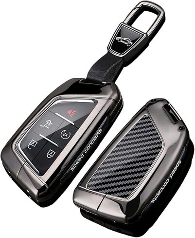 حافظة غطاء مفتاح Fob متوافقة مع Cadillac Lyriq 2025 2024 نسيج كربوني وحامل مفاتيح سيارة معدني لـ Optiq 2025 Vistiq 2026 Escalade CT4 CT5 CT6 CTS ATS XT4 2020-up، أسود in Kuwait