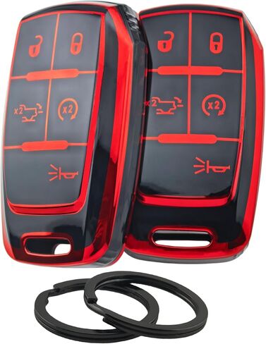 2Pcs TPU Smart Key Fob Cover 5 Buttons for 2019-2021 2022 2023 2024 Dodge RAM 2500 3500 4500 5500 (Black with Red/Blue) in Kuwait