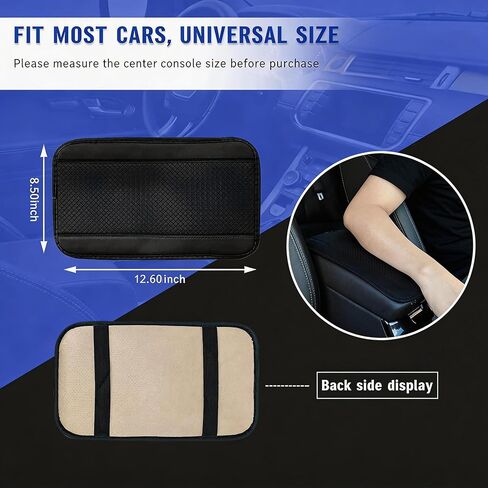 Car Armrest Cover Pad, Car Armrest Storage Box Mat, Fiber Leather Car Central Console Cover, Interior Protection Accessories for Most SUVs, Sedans and Trucks (Black) in Kuwait