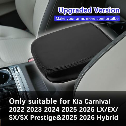 for 2026 2025 2024 2023 2022 Kia Carnival Center Console Cover Leather Middle Console Armrest Lid Protector for Kia Carnival Accessories 2022-2025 2026 LX EX SX SX Prestige(Black Stitches) in Saudi Arabia